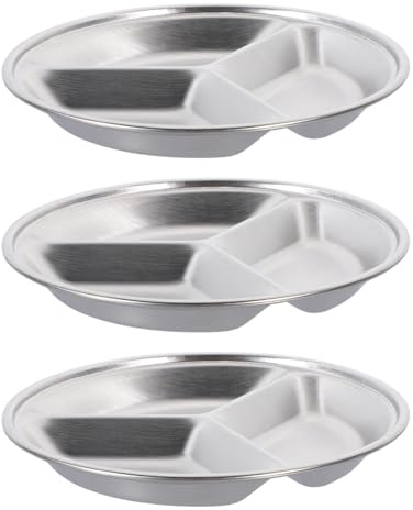 COOLHIYA 3pezzi Piatti per Salse in Acciaio Inox con Scomparti Piatto Condimenti Rotondo per Cucina Casa Ristorante e Picnic Facile da Pulire e Conservare