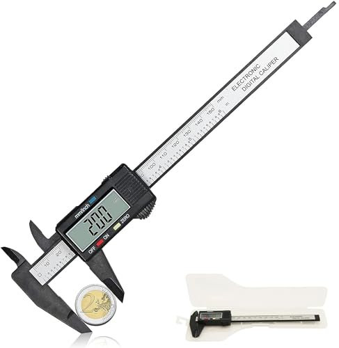 FISHTEC - Pied à Coulisse Numérique - Fibre de Carbone - Ecran LCD - Mesure Rapide et Précision 0,1 mm - Fonction Remise à Zéro - Mesure de Diamètre Calibre Profondeur - Avec Etui - 24 cm