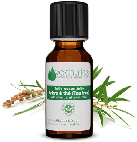 VOSHUILES - Huile Essentielle Arbre à Thé 10ml - Parfum Légèrement Piquant- Citronné- Boisé et Terreux - 100% Pure et Naturelle - HEBBD - Fabriqué en France