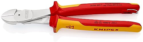 KNIPEX Kraft-Seitenschneider verchromt isoliert mit Mehrkomponenten-Hüllen, VDE-geprüft; mit integrierter isolierter Befestigungsöse zum, 74 06 250 T