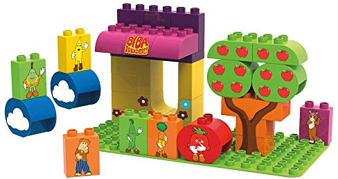 BiOBUDDi BB-0014 - Bauset Biba Farm Marktstand, biologische Bausteine zum Stecken, kompatibel zu anderen Marken, hergestellt aus Bio Kunststoff, 32 Klemmbausteine mit Grundplatte