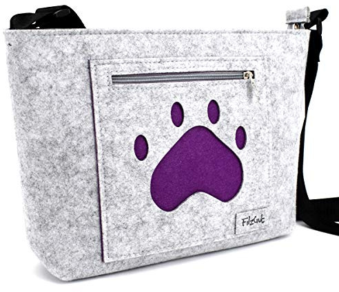 kinder Filztasche, filztasche klein, filztasche shopper, shoppertasche, kinder tasche, filztasche damen, Tasche mit Hundepfote Pfote Grau/Violett Umhängetasche Damen Hund Trachtenmotiv Tiermotiv