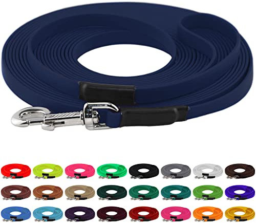 LENNIE BioThane Schleppleine, 9mm, Hunde 5-15kg, 15m lang, mit Handschlaufe, Marineblau, genäht