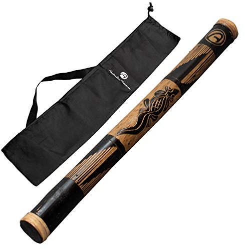 Bastone della Pioggia 60 cm in Bambù Intagliato in Rilievo -Rainstick Strumento a Percussione per Meditazione e Relax - Bastone della Pioggia in Legno Naturale con Borsa in Nylon -Australian Treasures