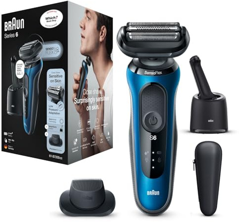 Braun Series 6 60-B7200cc Electric Shaver With Precision Trimmer, SmartCare Center, Blue