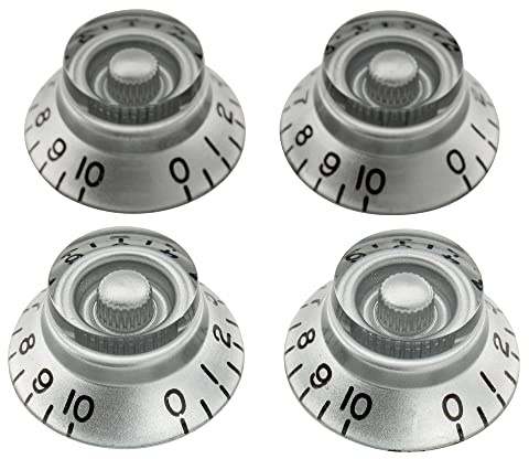 Musiclily Pro Zoll Gitarre Top Hat Potiknöpfe Bell Knobs Silber 4 Stück | 24 Zähne, für USA LP SG Style E-Gitarre