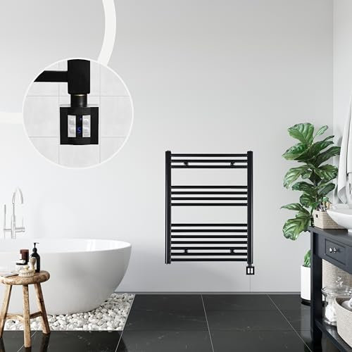 anapont Scaldasalviette elettrico da bagno 775hx600b – nero – con funzione timer – Scaldasalviette – Riscaldamento elettrico – Asciugamani da bagno – Made in Germany