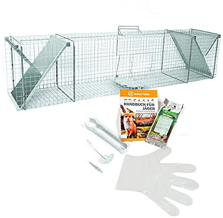 Holtaz Fallen Basic 150x29x31 cm 2 Türen Marderfalle Katzenfalle Fuchsfalle Biberfalle Tierfalle Waschbärfalle Drahtfalle Lebendfalle Mit Extra Köder und Zubehör im Set