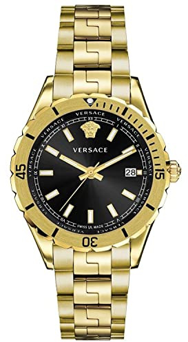 Versace Herren-Armbanduhr mit Quarzuhrwerk, Armband und Gehäuse aus Edelstahl, goldfarben, analoges Display, Schwarz - VE3A00820