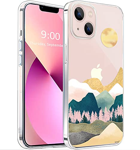 Unov Hülle für iPhone 14/13, Hülle Klar mit Motiv, Sierra Berge | Transparente Schlank Guter Halt, Rutschfest Prägung Muster, Stoßfest Schützende, Erhöhter Kameraschutz, Kratzfest Weich TPU