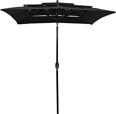 Susany Sonnenschirm mit Aluminium-Mast 3-lagig Ampelschirm Gartenschirm Terrassenschirm Marktschirm Strandschirm Kurbelschirm Schwarz 2x2 m