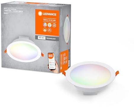 LEDVANCE LED SPOT INTEGRATO Ø 17cm, spot da incasso a soffitto per interni, dimmerabile, 12W, temperatura colore 2700-6500 K, RGB fino a 16 milioni di colori, 1000 lumen, design piatto, bianco
