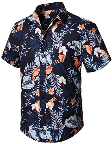 Enlision Camicia Hawaiana Uomo Estiva Manica Corta Fantasia Hawaiane Floreale Camicia Jungle Uomo Estiva con Tasca Frontale da Estate Vacanza Festival Viola XL