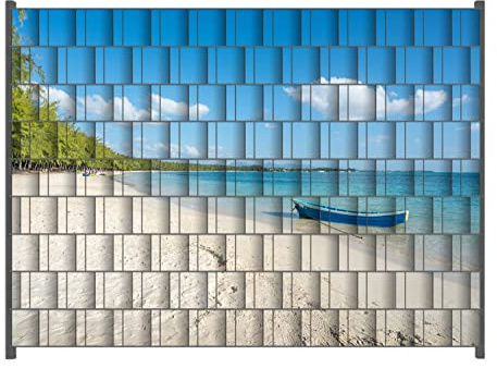 Wallario Zaun Sichtschutz Windschutz für EIN- und Doppelstabmattenzäune in der Größe Breite 2,50m x Höhe 1,80m, Motiv: Boot an einem tropischen Strand
