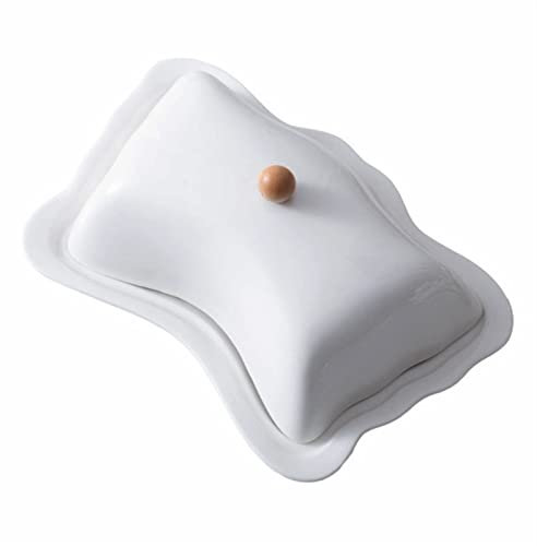 Mantequillera Plato de mantequilla de cerámica con tapa y base de madera Mantequilla de mantequilla Cocina Margarina Titular de Queso Bandeja de Bandeja Mantequilla Contenedor Recipiente para Mantequi
