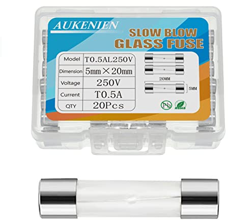 AUKENIEN 0,5A 0,5 Ampere 250V Träge Glassicherung 5x20MM T0.5A Sicherungen Glasrohrsicherung Feinsicherung Traege Glas Sicherung