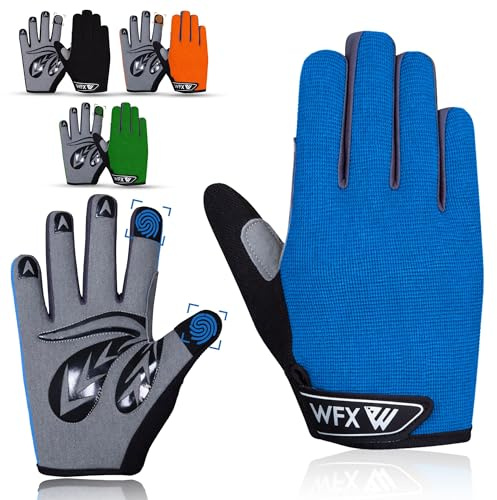 WFX Cycling Gloves Toddler Mountain Bike Handlebar Grips Gel Padding Full Finger Baseball Glove Workout Football Gloves Youth Boys 6-12 Kids Gardening Gloves MTB Gloves (Dark, S (6-8) Years Kid)