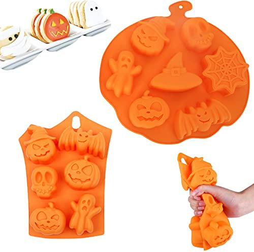 2 pieces Halloween Silikonform, Schokoladenform, Halloween Kuchenform，Pumpkin Ghost Bat Skull Ghost baking moulds for Chocolate,Cakes, Pudding,Muffins,Ice Cubes and Jelly