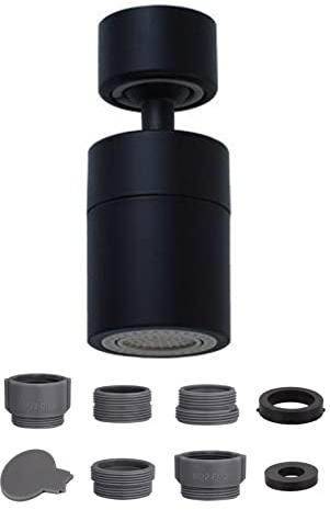 Yesmin Kitchen Faucet Aerator with Sprayer - 360° Swivel 2-Mode Sink Hose Attachment, Universal Tap Filter for Water Saving, Black Nickel Finish