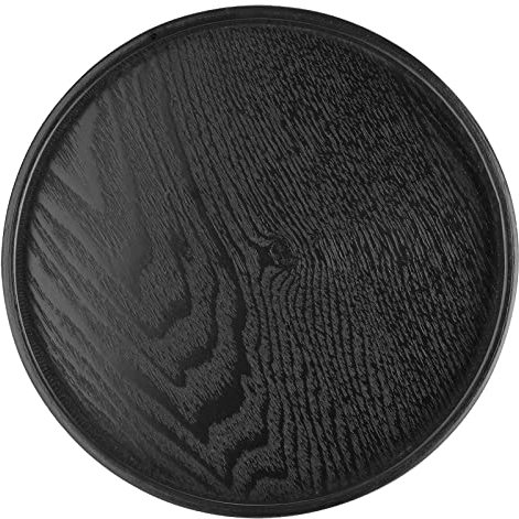 Plateau à Thé, Plateau de Service Rond en Bois Massif, Assiette Antidérapante pour Thé, Café, Repas, Plateau de Service avec Bords Surélevés pour Restaurant de Cuisine à Domicile(24cm / 9.4in)