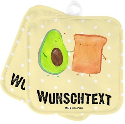 Mr. & Mrs. Panda Personalisierte Topflappen Avocado Toast - Geschenke, Set Personalisiert, Namensaufdruck, Liebe, Topfuntersetzer, Personalisierter Ofenhandschuh, Verliebt, Hochzeitsgeschenk, Hochzeit