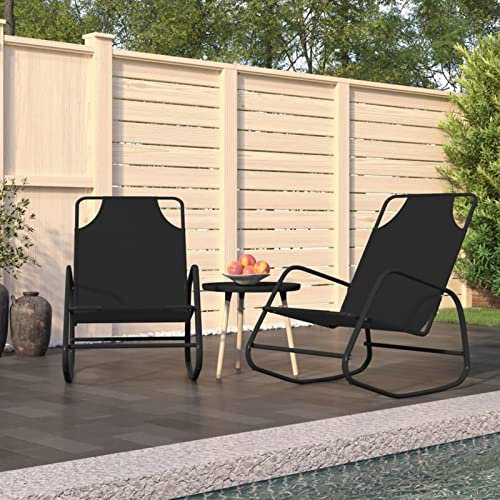 Chusui Schaukelliegen 2 STK Liegestuhl Balkon, Gartenliege, Sonnenliege, Deckchair, Saunaliege, Schwarz Stahl und Textilene