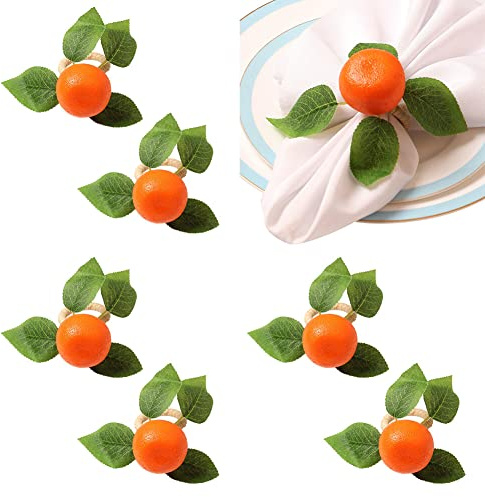 Serviettenringe 6 Stück künstliche orangefarbene Serviettenschnallen Ringe handgefertigt Obst Serviettenringhalter kreative Tischdekoration für Sommer Hochzeit Geburtstag Tischdekoration