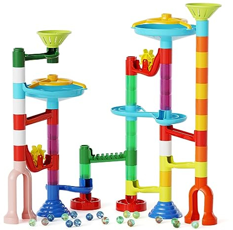 MaxTronic 110Pièces Marble Run Circuits de Billes Créatifs Labyrinthe Billes Jeu de Construction Jouet Intellectuel Educatifs Montessori Jouet d'apprentissage Cadeaux pour Enfant 3 Ans+ Fille Garçon