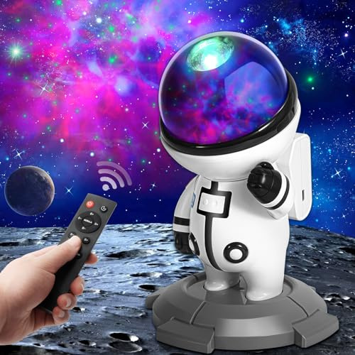 Proyector de cielo estrella, recargable, 15 galaxias y temporizador, doble control, luz nocturna, Astronauta, niño, adulto, decoración, dormitorio, techo, rotación, LED, lámpara proyector, regalos de