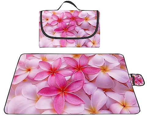 Yoonqun Picknickdecke 200x300cm,XXL Picknickdecke mit Wasserdichter Unterseite,Outdoor Stranddecke Sandfrei,mit Tragegriff Faltbare Picnic Blanket für Camping,Strand,Park,Familie,Konzerte Rosa Blumen