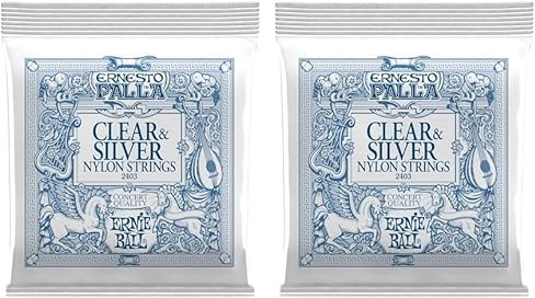 Ernie Ball Ernesto Palla Clear & Silver Klassik-Gitarrensaiten, Nylon (Packung mit 2)