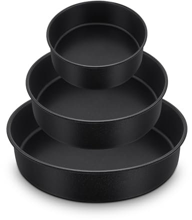 HaWare Cake Tin Set of 3, 6inch/8inch/9.5inch Nonstick Stainless Steel Baking Pan for Roasting Serving, Round Birthday Wedding Layer Cake Mould, Healthy & Non-Toxic (16cm, 20cm, 24cm, Black)
