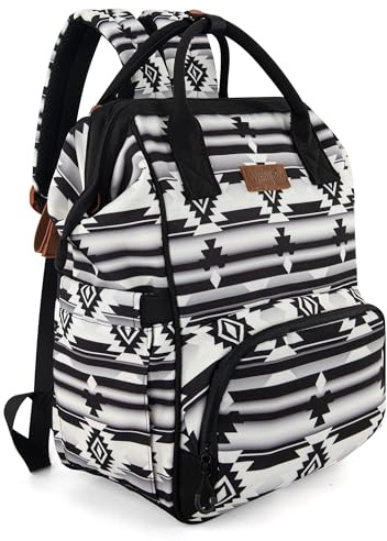 Wrangler Aztec Backpack Organized Daypack Travel Baby Bag with Stroller Strap and Side Bottle Pockets WG2204-9110BK