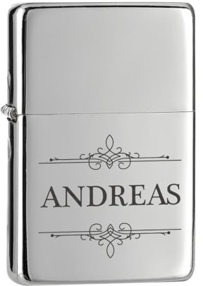 Chrom-Optik Benzin Feuerzeug aus Metall mit Gravur für Papa - Männer Geschenk zum Vatertag - für BBQ, Wandern und Campen