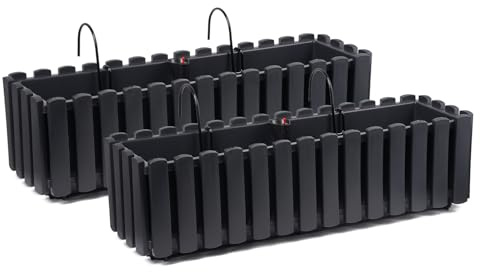 Tymar Blumenkasten mit Halterungen landhausstil, Balkonkasten lattenoptik, Pflanzkasten Landhaus, 2er-Pack, Garten, Balkon, Terrasse (Anthrazit, 60 cm)