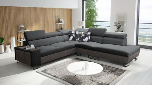 Ecksofa Melani IX 285x29cm - Schlaffunktion - Bettkasten - L-Form - Couch - Eckcouch - Schlafsofa - Wohnlandschaft - Sofa - Polstersofa - Couch - Freya210.24 + Kunstleder Tauro8207 - Rechts 26