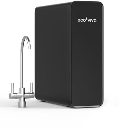 Ecoviva Umkehrosmose-Wasserfiltersystem, 600GPD Umkehrosmoseanlage Trinkwasser, 8-Stufen-Filtration osmoseanlage, 2,5:1 Rein zu Abfluss Verhältnis, RO & Gefiltertes Wasser Optionen Schwarz