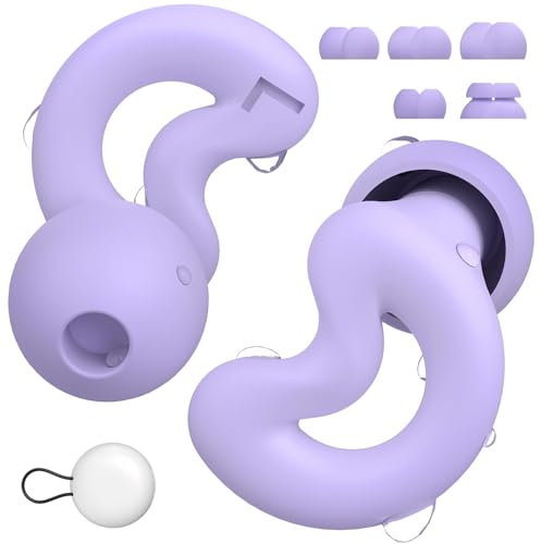 Ohrstöpsel zum Schlafen, ultraweiche, wiederverwendbare Silikon für Schlafschnarchen, Seitenschläfer, 10 Ohrstöpsel in XS/S/M/L/doppellagig, lila, Geräuschunterdrückung SNR24dB