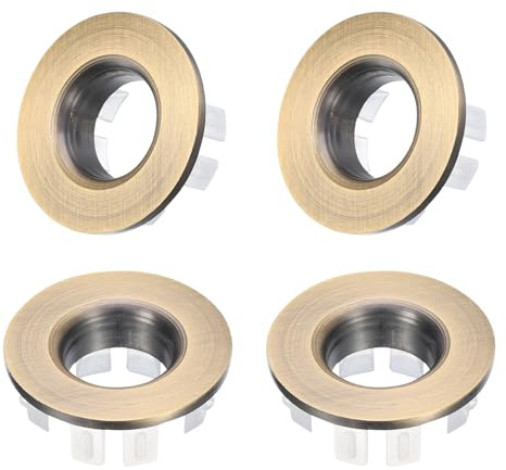 sourcing map 4pcs Sink Overflow Rings, Bathroom Kitchen Basin Trim Bath Sink Hole Round Hollow Brass Overflow Drain Cover Insert in Hole (Bronze)