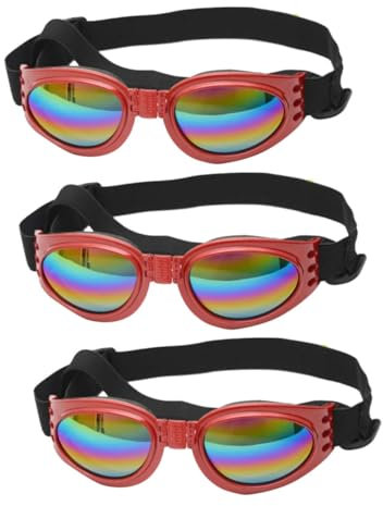 Sosoport 3stücke Hundesonnenbrille Mit Uv-Schutz Und Verstellbarem Gurt Pet Goggles Für Optimale Augenpflege Für Kleine Und Mittelgroße Hunde Leuchtendem Rot