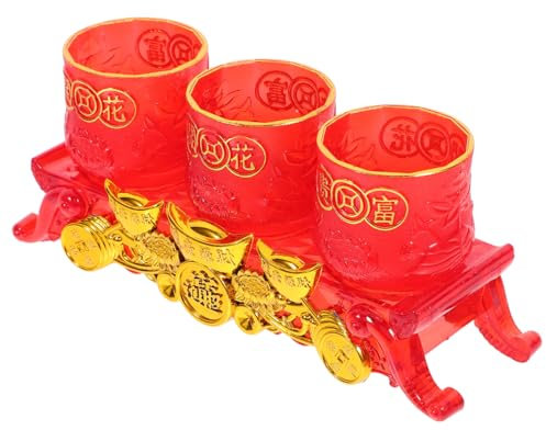 CONGARTENO Ensemble De Coupes D'offrande Tibétaines Rouges 3 Pièces En Métal Doré, Calices Bouddhistes Avec Base Stable, Tasses De Culte Pour Temple Et Rituels Cérémoniels