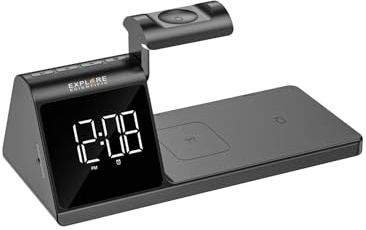 Explore Scientific orologio da scrivania a ricarica wireless senza fili | Display analogico con sveglia e allarme integrato, ricarica rapida per multidispositivo, smartphone, cuffie e orologi