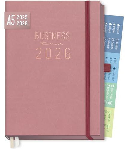 Häfft® Business-Timer Deluxe 2025/2026 A5 Altrosa Buchkalender 18 Monate: Juli 2025 bis Dez. 2026 - Terminplaner, Wochenkalender, Terminkalender, Wochenplaner - nachhaltig & klimafreundlich