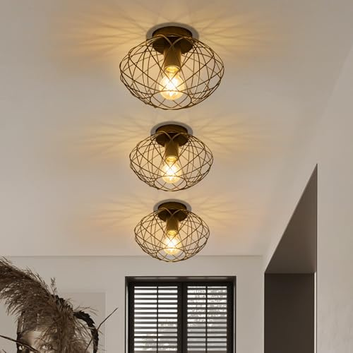 Glitzerlife Deckenleuchte Retro Flurlampe Vintage 3ER Schwarz Deckenlampe | Industrial E27 1 Flammig Retro Metall Lampenschirm Runde Küchenlampe Decke Korride Wohnzimmer Schlafzimmer Ø 25cm