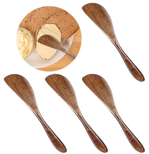 Bewudy 4 Stück Buttermesser aus Holz, Buttermesser Klein, Klein Käsemesser Dessertmesser Set Brot Creme Messer Küchenwerkzeug Besteck für Butter Käse und Gebäckherstellung Tägliches Frühstück Spreader