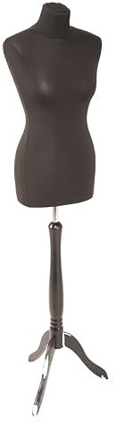 fella4stores Mannequin de couture basique pour femme en mousse PU, taille S (36/38) avec revêtement noir et trépied en bois noir, buste
