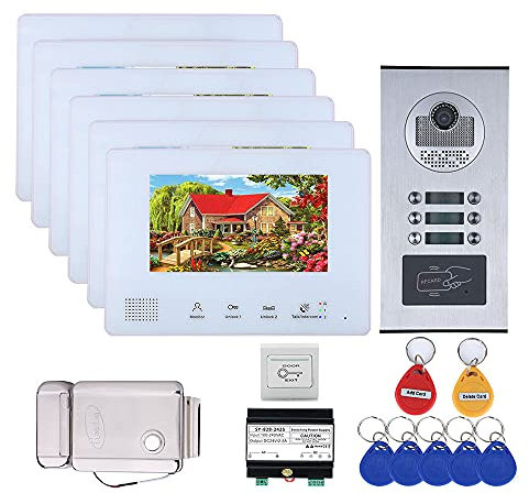 6 Apartment Bus 2 Line Video Doorbell Intercom System 7 Inch Electronic Door Lock Home