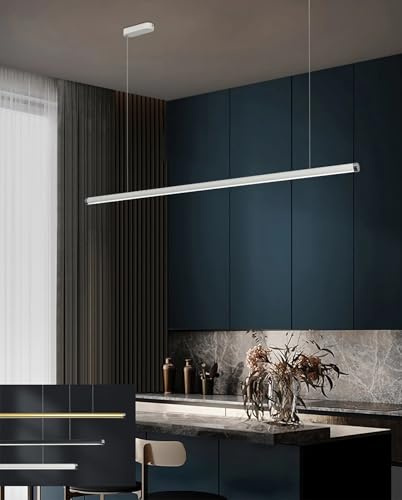 LED Esszimmer Lampe Esstisch Pendelleuchte Dimmbar Kronleuchter mit Fernbedienung Hängeleuchte für Küche Büro Bar Modern Hängelampe Esszimmerlampe Hängend Höhenverstellbar Leuchte (Weiß, L120cm)