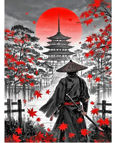 SHEGZHUC 40 x 50 cm Diamond Painting Adult Japanese Samurai Picture, Diamond Painting Pictures Japan Ninja, Mosaic Embroidery Cross Stitch Art Gift, Wall Decoration for Bedroom, Living Room