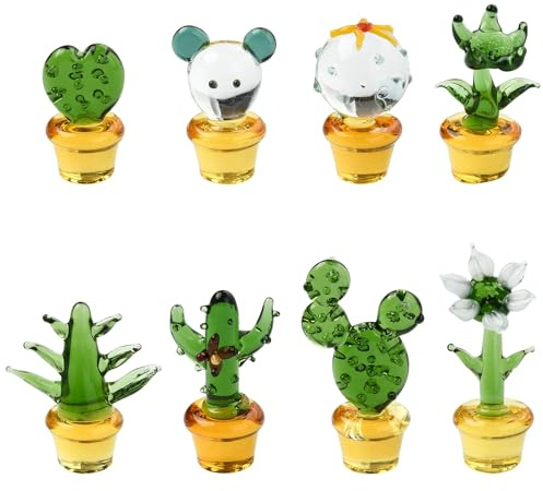 Stiesy 8 sculture in vetro a forma di cactus, statuetta di cactus in cristallo, ornamento decorativo per libreria, terrario, casa, ufficio